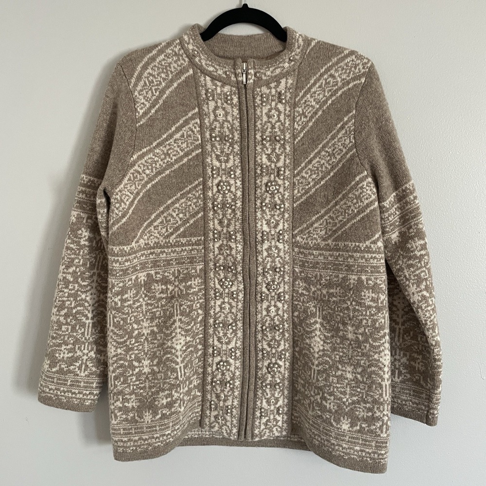 Pendleton Women's Full Zip Nordic Cardigan Small 100% Lambs Wool‎ Sweater Jacket